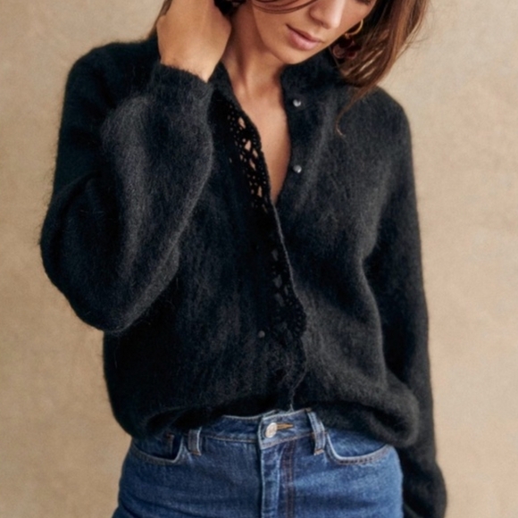 SEZANE ANGIE MOHAIR CARDIGAN IN BLACK - Picture 6 of 13